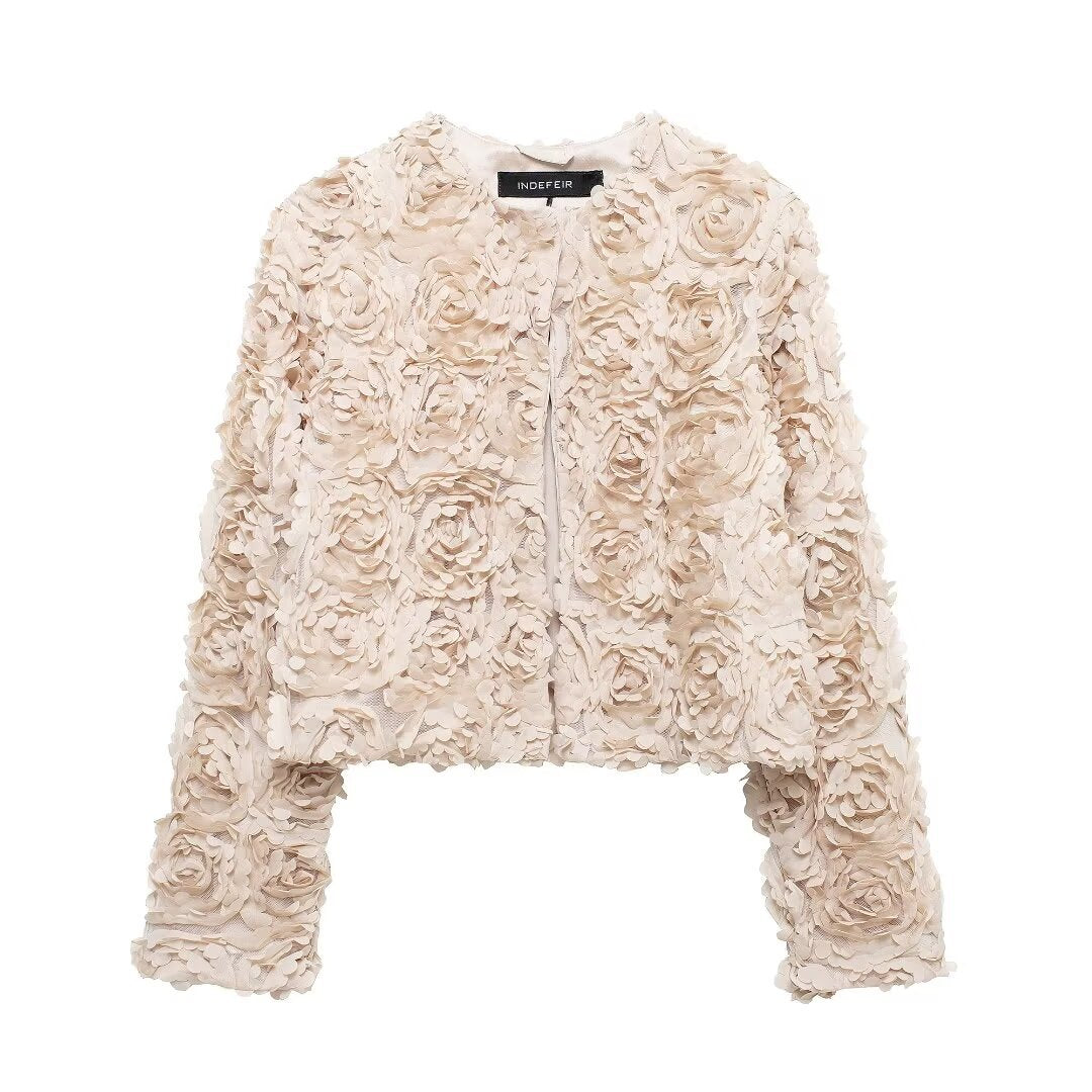 Women's short four-color textured floral jacket jacket for women