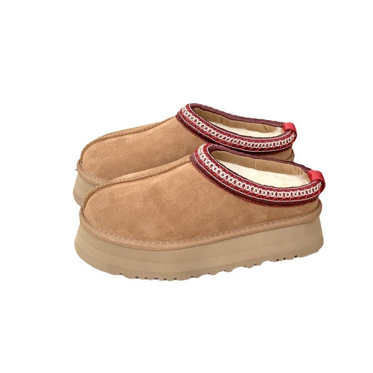 Thick soled snow boots with sheep fur integrated ethnic style height increasing and warm snow shoes for women