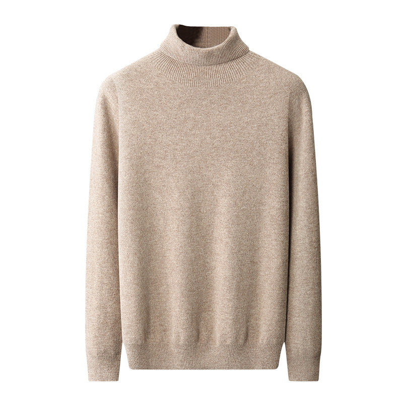 Men's high collar pullover sweater for autumn and winter, loose knit base sweater for men