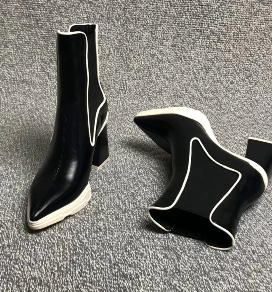 Pointed Toe Ankle Boots Women's Thick Heel Leather High Heel Fashion Boots And Ankle Niche Skinny Boots